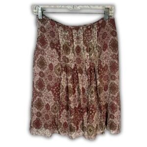 Gianni Bini‎ Women's Silk Skirt Size 4 Boho Western Romance Beige Maroon Flowy